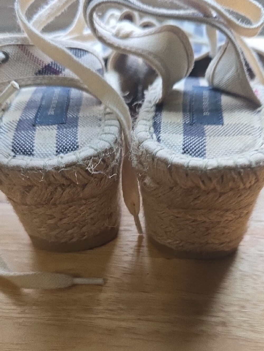 Burberry Plaid Espadrille Lace-Up Sandals in Beige and Navy - Picture 4 of 11